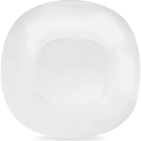 Assiette plate carree blanche en verre opale a bords arrondis
