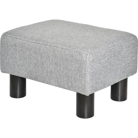 Pouf Poggiapiedi Imbottito 40x30x24 cm in Tessuto Effetto Lino Grigio (1/5)