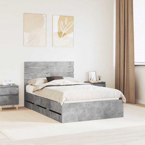 vidaXL Bettrahmen mit Kopfteil Beton Grau 135 x 190 cm Ingenieurs Holz (1/5)