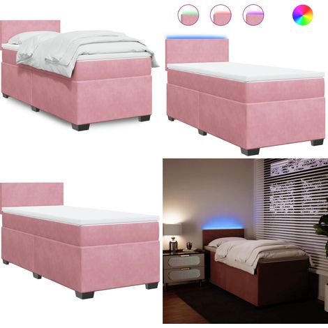 Boxspringbett mit Matratze Rosa 100x200 cm Samt - Boxspringbett - Doppelbett - Samtbett - Rosa Bett - LED Beleuchtung - Home & Living (1/5)