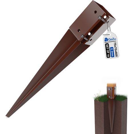 Lot de 16 Réglable Support de poteau à enfoncer 75 x 75 x 600mm Marron Pieu de sol (1/5)