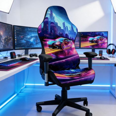 Housse de chaise de jeu imprimée extensible élastique avec accoudoirs et housse arrière en tissu doux lavable pour la maison, le bureau, le studio, la salle de jeux (1/5)