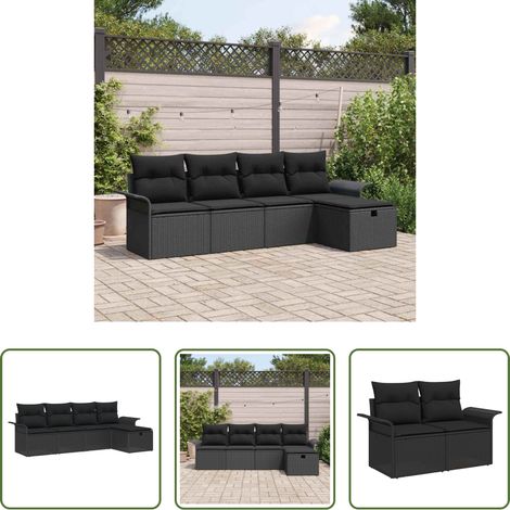 Terrassensofa - Garten-Sofa-Set mit Kissen 5 pcs Schwarz Poly Rattan (1/5)