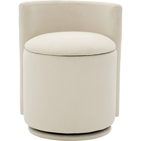 CHICFURN Taburete tocador giratorio 360° con arcón de 20 L, terciopelo beige, respaldo curvado, asiento acolchado y estructura de madera para dormitorio y vestidor (1/5)