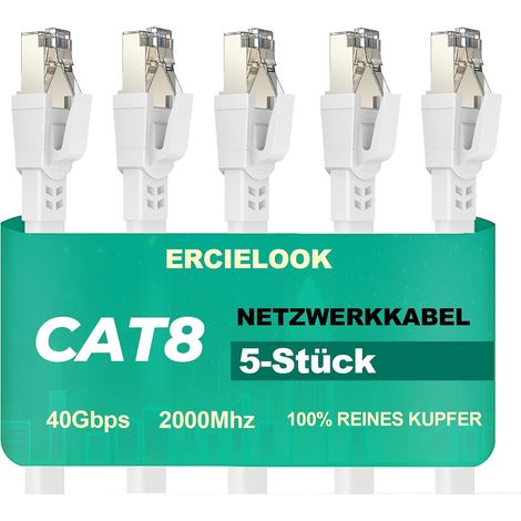 Cat 8 Ethernet Cable 0.15 m - 40Gbps Network Cable - 5 Pieces Shielded RJ45 Cable 2000MHz, Cable Length 0.15 m (excluding connectors), Compatible with Router, Modem, Switch, PC - White (1/5)