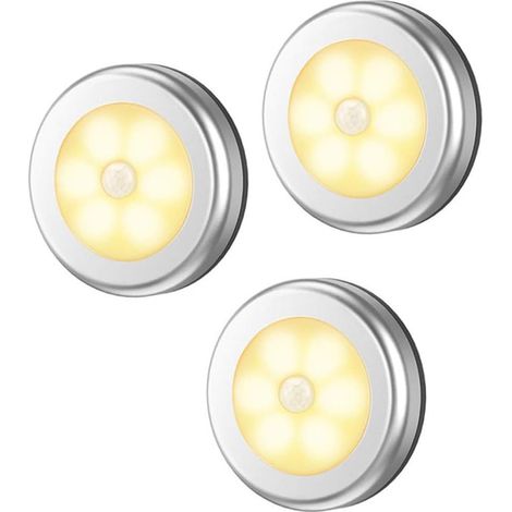 Lot de 3 lampes à détecteur de mouvement, Veilleuse intelligente sans fil – 1.5W, Lumière chaude, Fonctionnement sur piles – Montage magnétique ou adhésif – Idéal pour escalier, sous-meuble, placard (1/5)