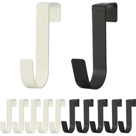 Door Hooks - 12 Pieces, Door Hooks for Drawers, Coat Hooks for Doors, No Drilling, for Drawer, Cupboard, Kitchen, Bathroom, Bedroom (Black, White, Length: 7 cm)