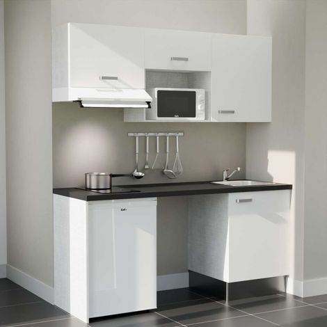 Kitchenette K55L-PT - 180 cm - plan stratifié, évier inox, électroménager inclus (1/5)
