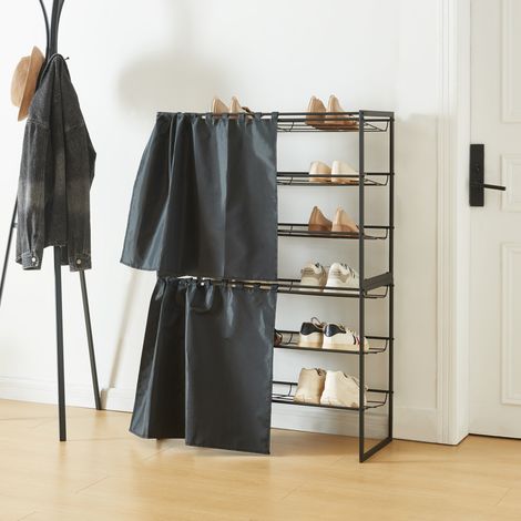 Set di 2 Scaffali Portascarpe Sel Scarpiere in Metallo con Tendine - Nero [en.casa]