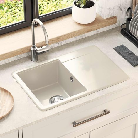 vidaXL Évier Beige 670 x 460 mm 80% Quartz et 20% Résine