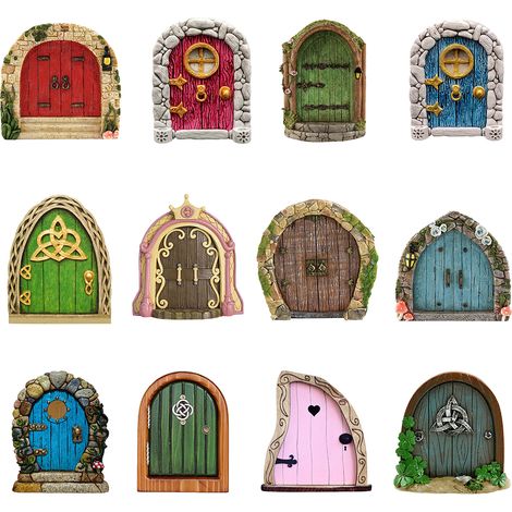 Porte de Fée pour Arbres - Décor de Miniature Jardin Fantaisie Accessoires Sculpture Art Yard Bois Haute Qualité 8-10cm Coloré Unicolore (1/5)