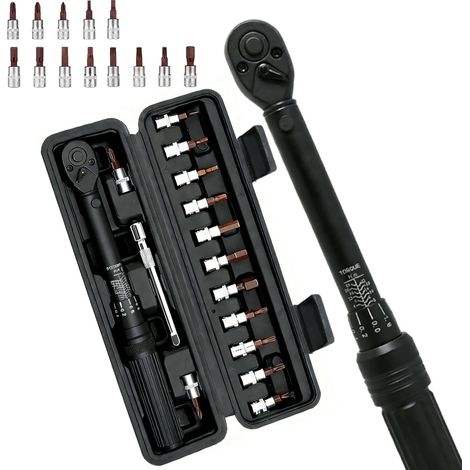 Clé Dynamométrique Vélo & Moto 15 pièces, 1/4 pouce, 2-24 Nm outil de précision pour vélo, motocyclette et changement de pneus motocycles (1/5)