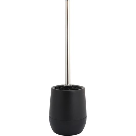 Ensemble WC sur pied , porte-brosse moderne en matière plastique noire de qualité, y inclus brosse WC avec manche en bambou, tête de brosse remplaçable , noir/nature (1/4)