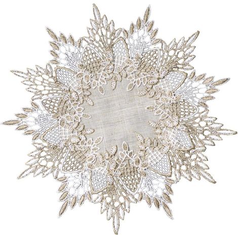 Leinen Spitzendeckchen 30x30 cm Vintage mit Stickerei, rund, beige