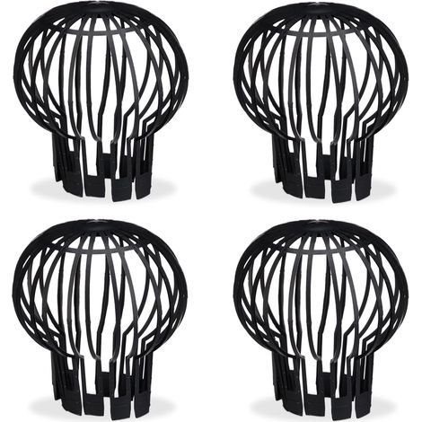 Protection de descente de gouttière, lot de 4, Ø 12 cm, maille métallique à billes en plastique, récupérateur de feuilles, protège-gouttière, noir (1/5)
