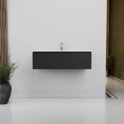 Inda - Badezimmerschrank B.100 mit glänzendem/mattem schwarzem Waschbecken 1 Schublade - Rubin