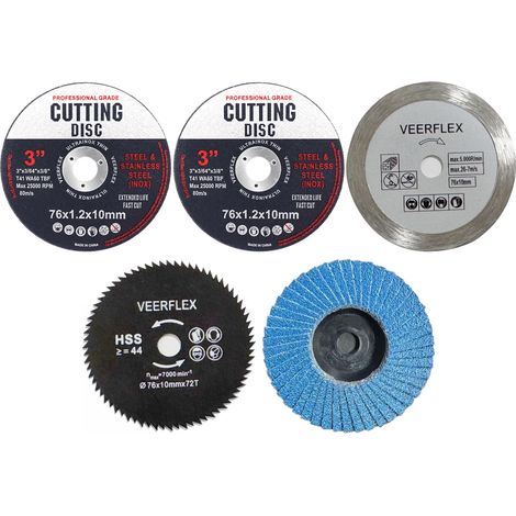 Lot de 5 Disques à Tronçonner 76 mm, Disques pour Meuleuse d'angle pour Métal, Pierre, Bois, Plastique, Alésage 10 mm (1/5)