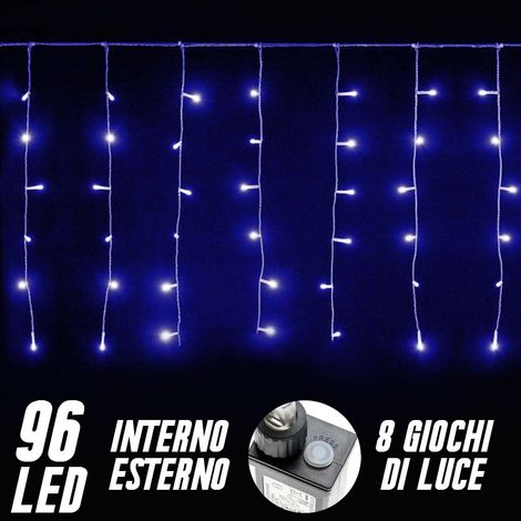 Tenda Luminosa Natalizia 96 LED Luce Blu 3 METRI Interno Esterno Luci Cavo 5mt (1/5)