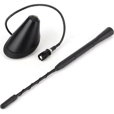 Antena c3 para coche, universal, color negro, con mástil de varilla y base, para radio AM/FM, espiral. (1/4)