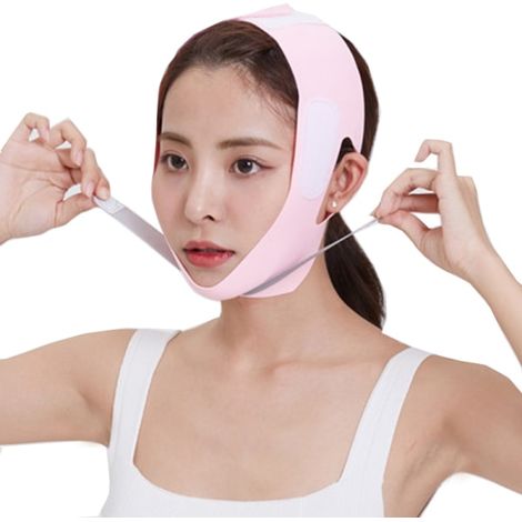Bandage Minceur Visage V Line, Lève-Joues et Menton, Bande de Contour Visage Rose, Affine et Sculpte les Traits (1/5)