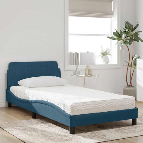 Bett mit Matratze "Dover" Blau 100x200 cm Samt (1/5)