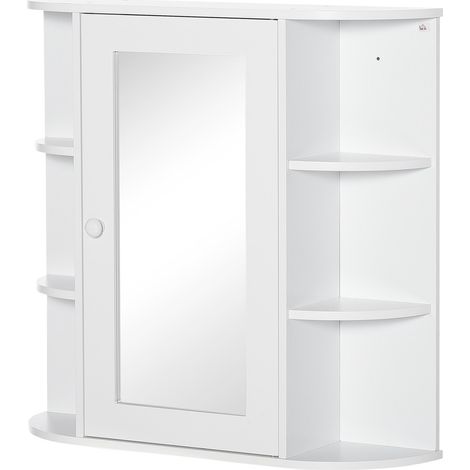 Armoire de salle de bain avec miroir mural, armoire suspendue à 8 compartiments, armoire multifonctionnelle, blanche, 66 x 17 x 63 cm, pour salles de bain (1/5)