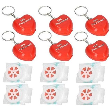 Lot de 6 masques de premiers secours pour réanimation cardio-pulmonaire, avec valve unidirectionnelle, porte-clés de poche portable pour adultes et enfants (1/5)