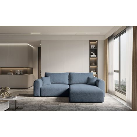 Ecksofa Sofa FLAVIO mit Schlaffunktion Stoff Abriamo Petrol Ottomane Rechts (1/5)
