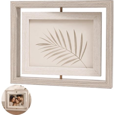 Cadre Photo Rotatif Double Face 10x15 cm, Cadre de Table Bois Clair, Présentation Recto Verso pour 2 Photos, Panneau Organique Résistant, Style Décoratif Rectangulaire (1/5)