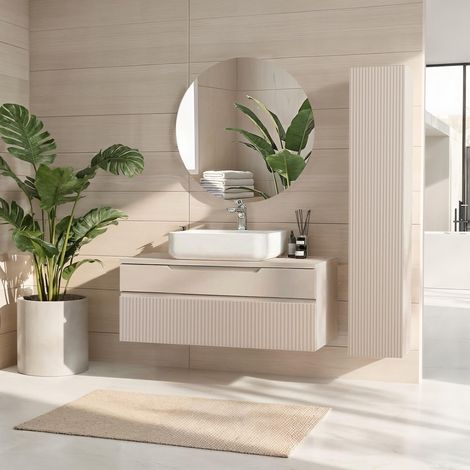 Ensemble meuble suspendu salle de bain + vasque 100cm + colonne ORION