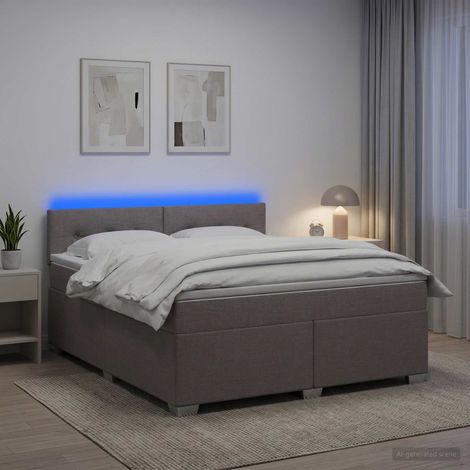 vidaXL Lit de box spring avec matelas et LED Taupe 140 x 200 cm Tissu (1/5)