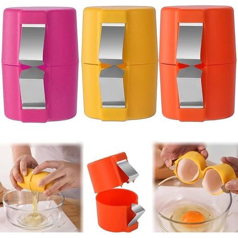 3-teiliger Eierschalenöffner, Eierknacker, Eierschäler, Eiertrenner für rohe Eier zum Kochen und Backen (Orange & Pink & Gelb) (1/5)
