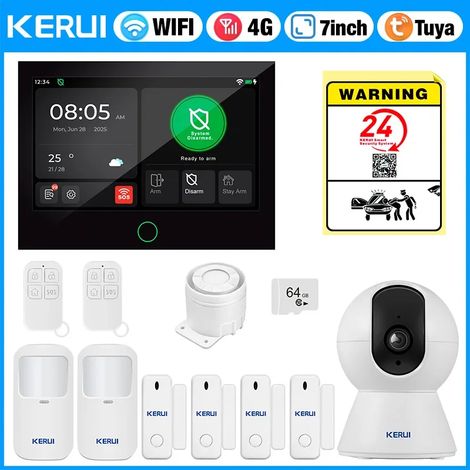 (Pack 5) Système d'alarme de sécurité pour maison intelligente WiFi 4G, kit d'alarme GSM sans fil, adapté à un usage résidentiel. (1/5)