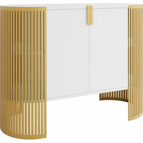 Aparador Civer II, Dorado + Blanco, 90x120cm, Número de puertas: 040cm, Metal, Aglomerado laminado