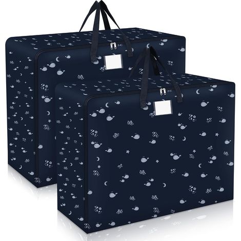 2Pcs Grand Sac de Rangement, Housse de Rangement de 105L avec Double Zip, Sac Demenagement Grand Format Étanche, Sac Rangement Vetement, Sac Rangement Couette, Sac de Transport Mignon Durable (1/5)