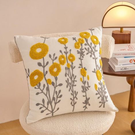 Funda de cojín bordada con estampado floral bohemio para el hogar, salón, casa de campo, sofá, picnic - 45 x 45 cm