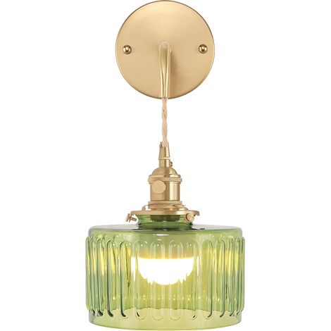 Applique murale vintage avec verre strié, Lampe de chevet rétro – Douille E27, Ampoule LED 4W incluse (Blanc chaud) – Idéale pour chambre, couloir, décoration intérieure (1/5)