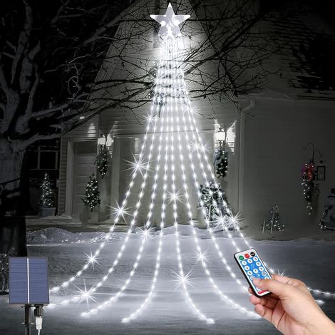 Lumière Exterieur Noel, Solaire Éclairage solaire Noël, 9 2M Étanches 8 Modes 201 LEDs Guirlande Lumineuse avec Étoile pour sapin de Noël, Jardin, Fête, Festival Décoration (1/5)