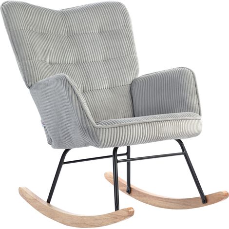 Sedia a dondolo con braccioli in tessuto effetto corduroy grigio chiaro (1/5)