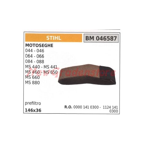 Prefiltro de aire STIHL para motosierra 044 046 064 066 084 088 MS 440 460 650 046587