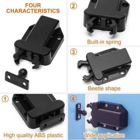 Loquets à dégagement tactile avec vis, lot de 6, verrouillage automatique pour placard, armoire et tiroir (1/4)