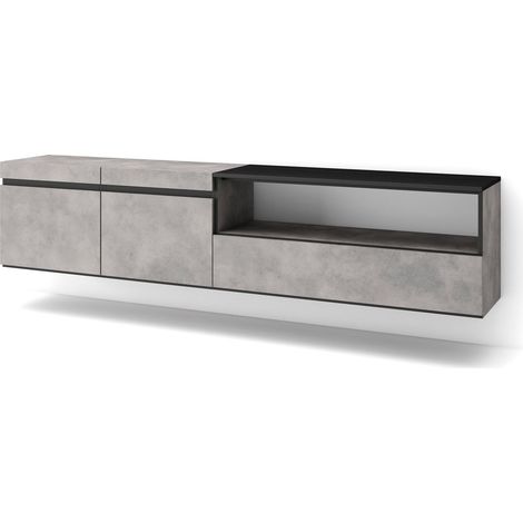 Skraut Home - TV-Schrank, Lowboard, für Wohnzimmer und Esszimmer, 200x45x35cm, Für TV-Geräte bis zu 80", Hängend, Moderner Stil, Zementgrau (1/5)