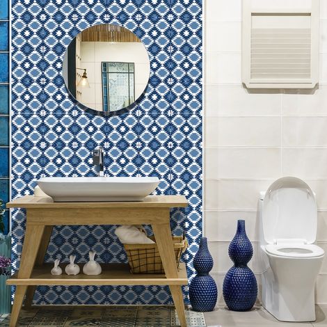 Sticker Mural Carrelage adhésif Cuisine Salle de Bain - 60 STICKERS CARREAUX DE CIMENT BOHÈME IMALA - 60stickers20x20cm (1/5)