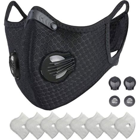 Sports Protective with Activated Carbon Filter and Valves/for Motorcycle Cycling Running Outdoor Activities（1 Black + 8 Additional Filters） (1/5)