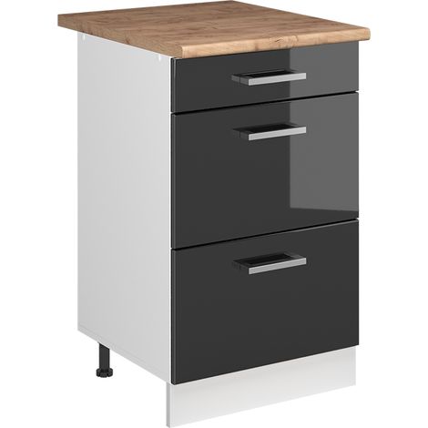 Mobiletto base per cucina R-Line, Antracite lucido/Bianco, 50 cm piano di lavoro Rovere dorato, Vicco (1/5)
