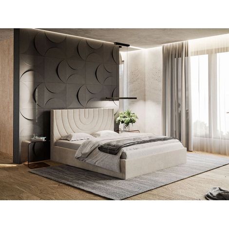Lit rembourré avec rangement 120x200 velours creme Corti (1/5)
