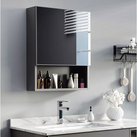 Badezimmerschrank mit Spiegel aus Edelstahl, 46 x 13,5 x 58 cm, schwarz HAVRYA (1/5)