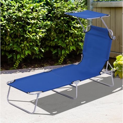 Tumbona de jardín de metal azul plegable con parasol (1/5)