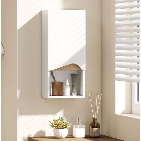Mueble de baño mural con puerta Soft-Close y nicho abierto 30 x 17 x 67 cm blanco DESVIAE (1/5)