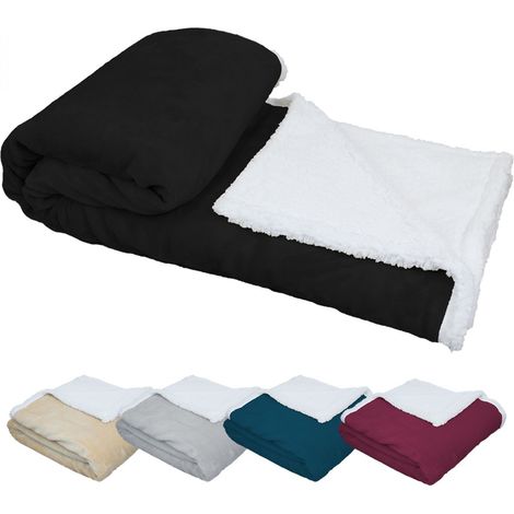 Couverture, plaid polaire 150 x 200 cm en flanelle et sherpa ultra doux - Noir - Vivezen